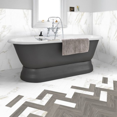 Classic Marble Herringbone LVT by Remland - White Marble