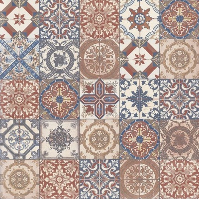 Patchwork Mediterranean Tile Vinyl by Remland - Belgravia Multi Terracotta