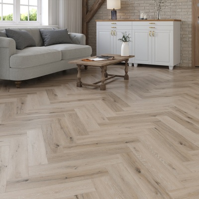 Luxury Wood Herringbone Rigid Core SPC Click LVT 5mm - Built In Underlay by Remland - Whitewashed Grey Oak