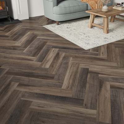 Superior Wood Herringbone Rigid Core SPC Click LVT 6.5mm - Built In Underlay by Remland - Brown Black Oak