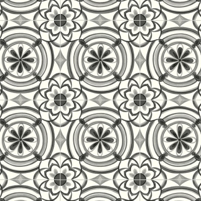 Portuguese Porcelain Monochrome Floral Tile Vinyl by Remland
