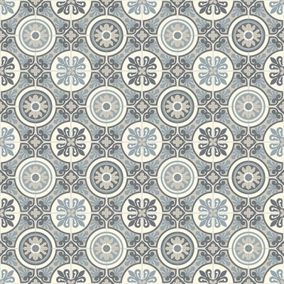 Classic Victorian Tile Vinyl by Remland - Azure Tile