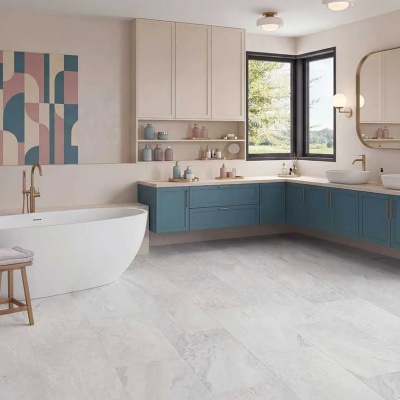 Winchester Stone Tile LVT - 0.55mm Wear Layer by Remland - Marbled White Stone
