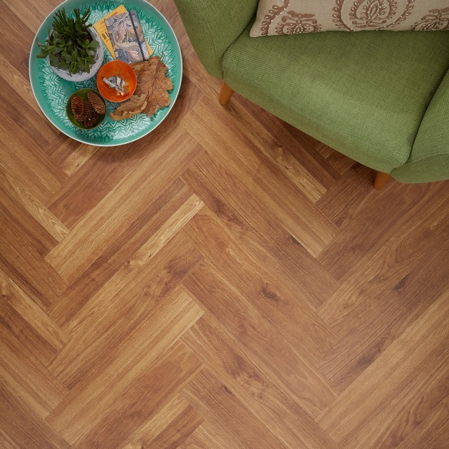 Signature rustic wood herringbone LVT flooring