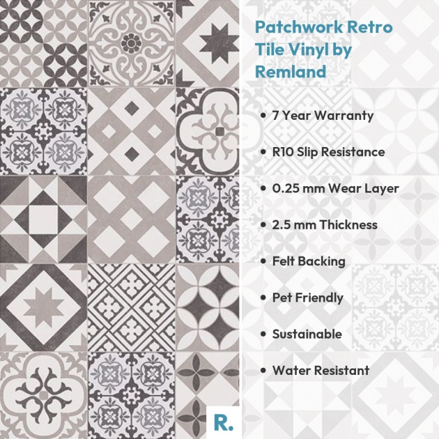 Patchwork Retro Tile Vinyl by Remland | From £16.95 / sq. metre