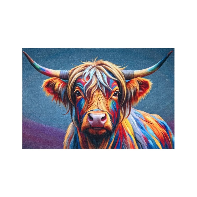Abstract Highland Cow Washable Eco-Friendly Door Mat (75cm x 50cm)