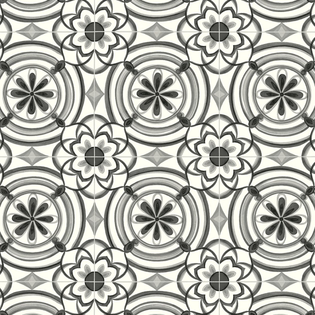 Portuguese Porcelain Monochrome Floral Tile Vinyl by Remland