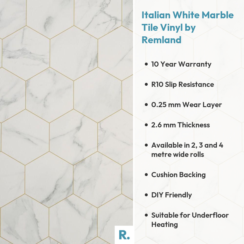 Italian White Marble Tile Vinyl | SPECIAL OFFER