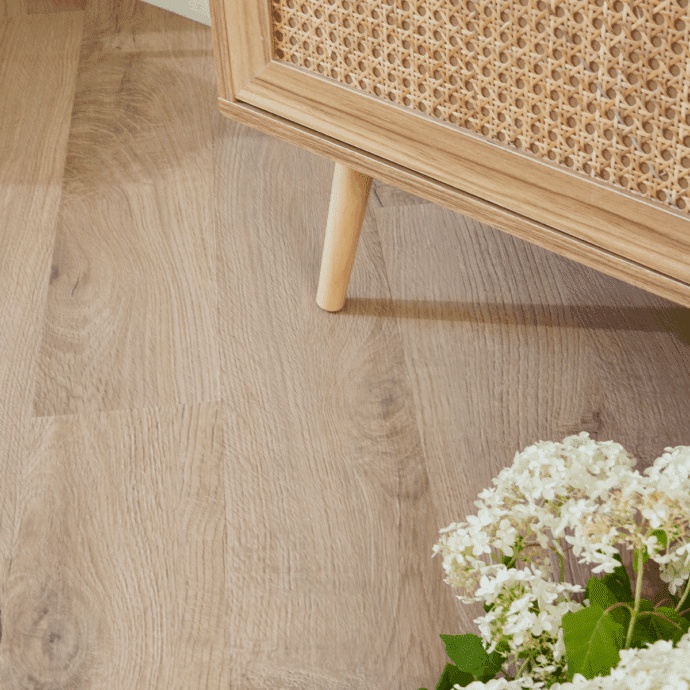 Rustic wood plank flooring in a room setting