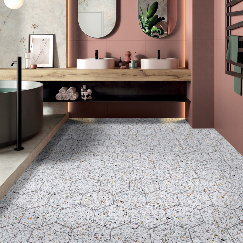 Grey Terrazzo Hexagon Tile Vinyl